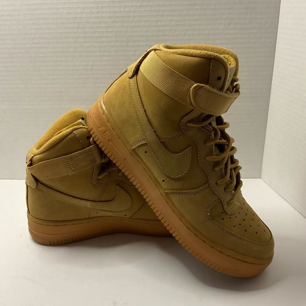 Nike Air Force 1 Tan High-Top Sneakers with Strap and Perforated Toe Box